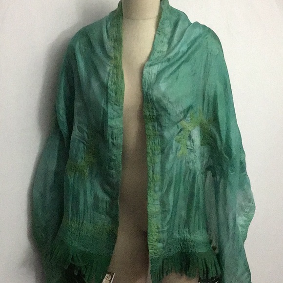 Silk And Wool Artisan Made Kyrgyzstan Scarf Greens